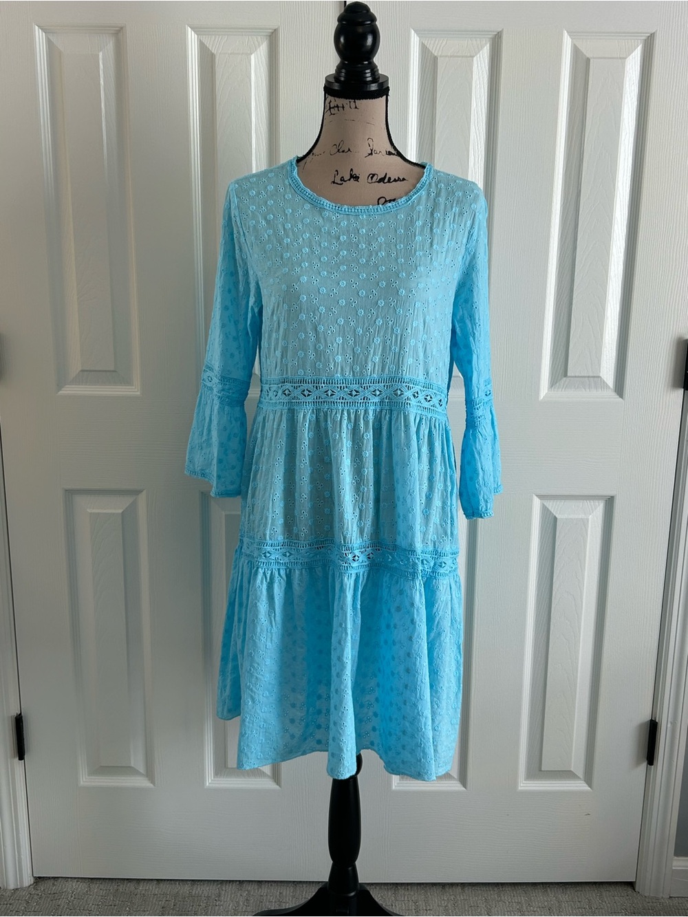 Light Blue Eyelet Tiered Dress - Women's